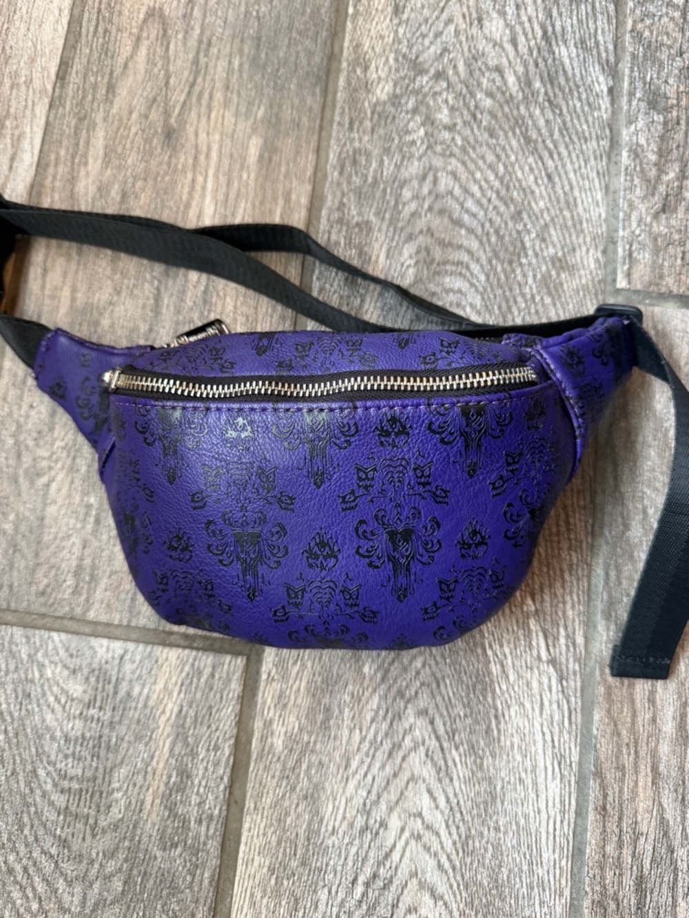 Disney Purple and Black Haunted Mansion Patterned Faux Leather Waist Bag